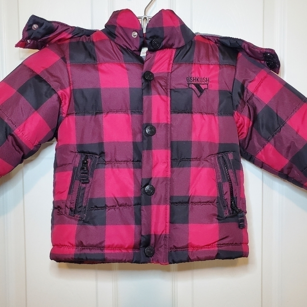 Osh Kosh B'gosh Boys Plaid Red Black Puffer Outerwear Coat 2T